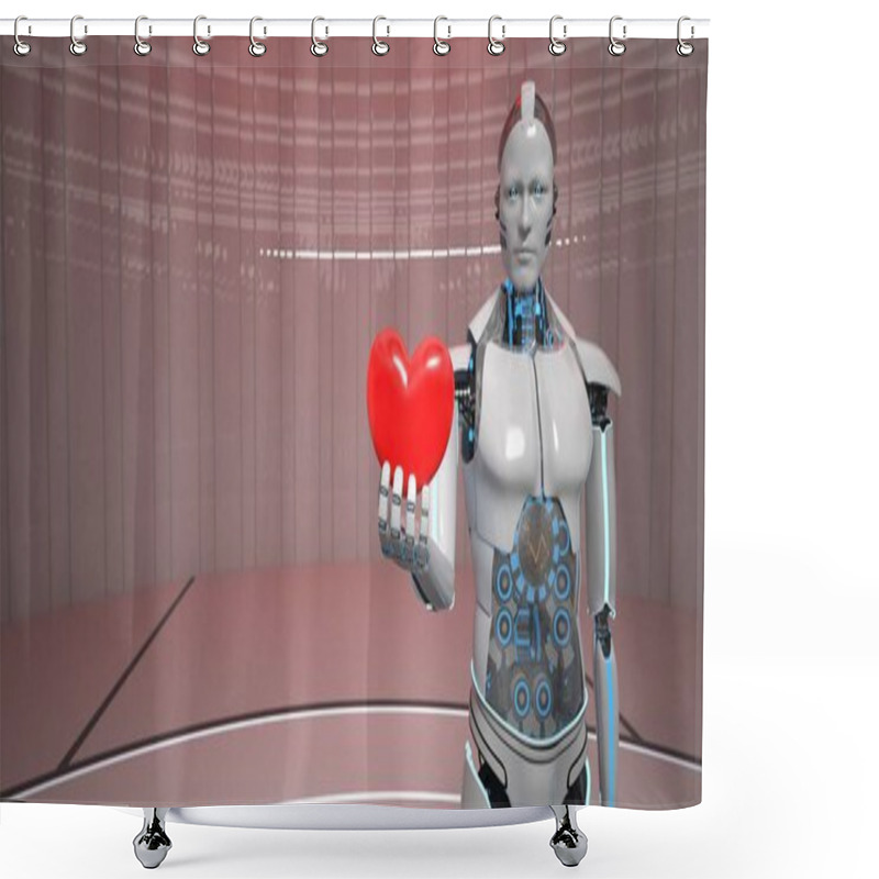 Personality  Humanoid Robot Red Heart Shower Curtains