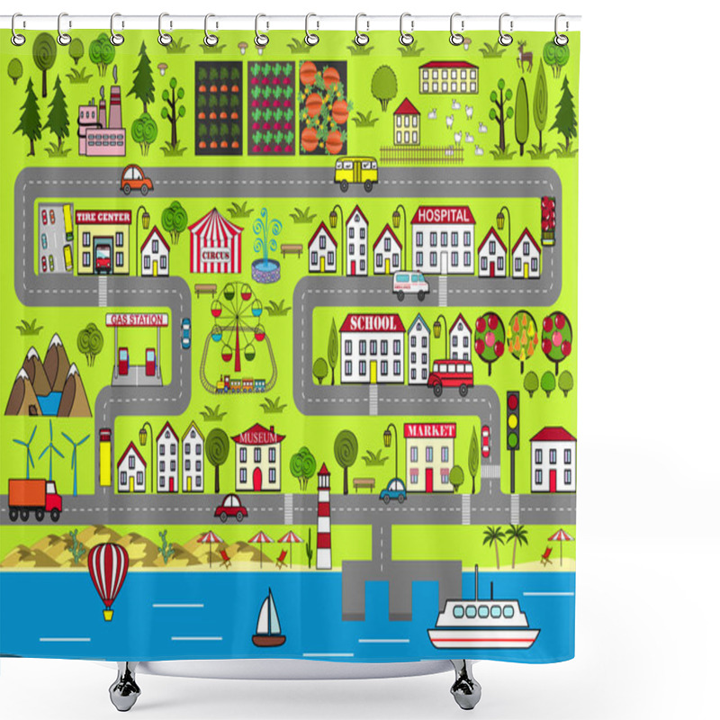 Personality  Cartoon Urban Background. Road Play Mat For Kids Entertainment Shower Curtains