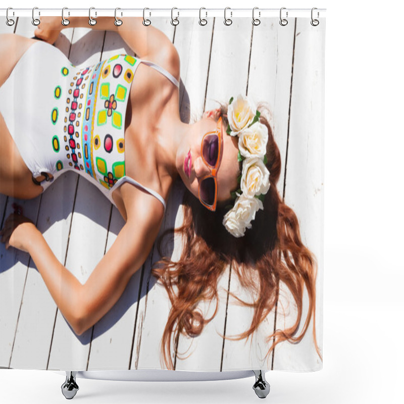 Personality  Fashion Portrait Of Young Beautiful Woman Shower Curtains