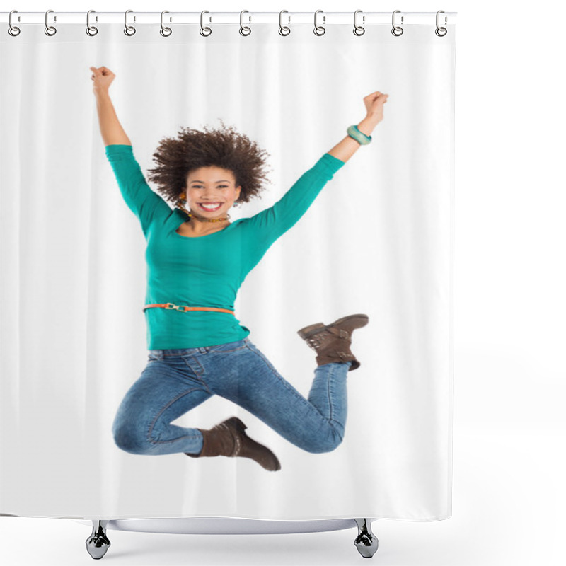 Personality  Woman Jumping In Joy Shower Curtains