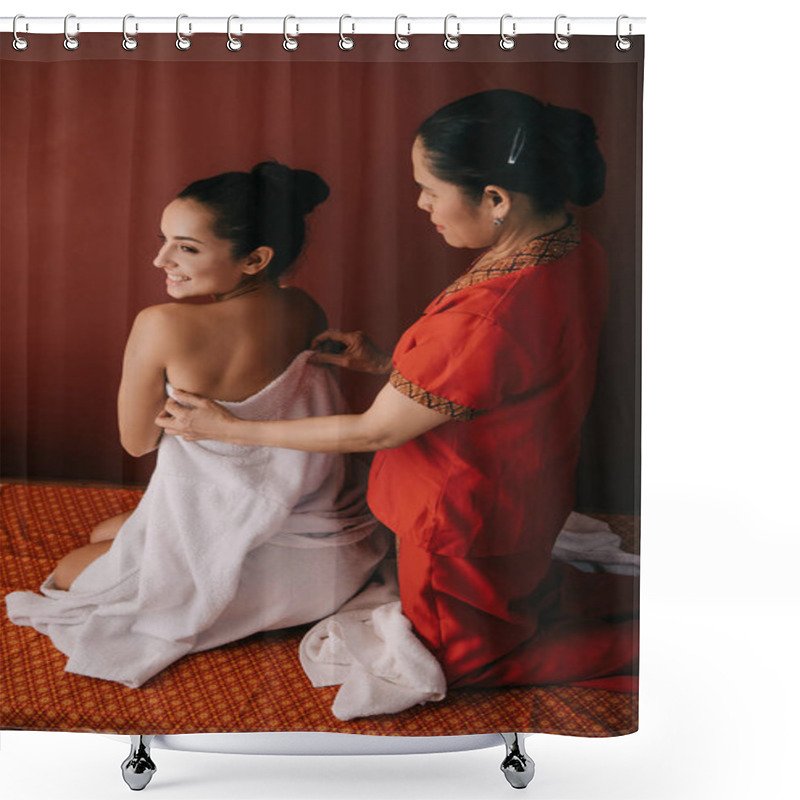 Personality  Asian Woman Wrapping With Towel Attractive Woman In Spa Salon  Shower Curtains