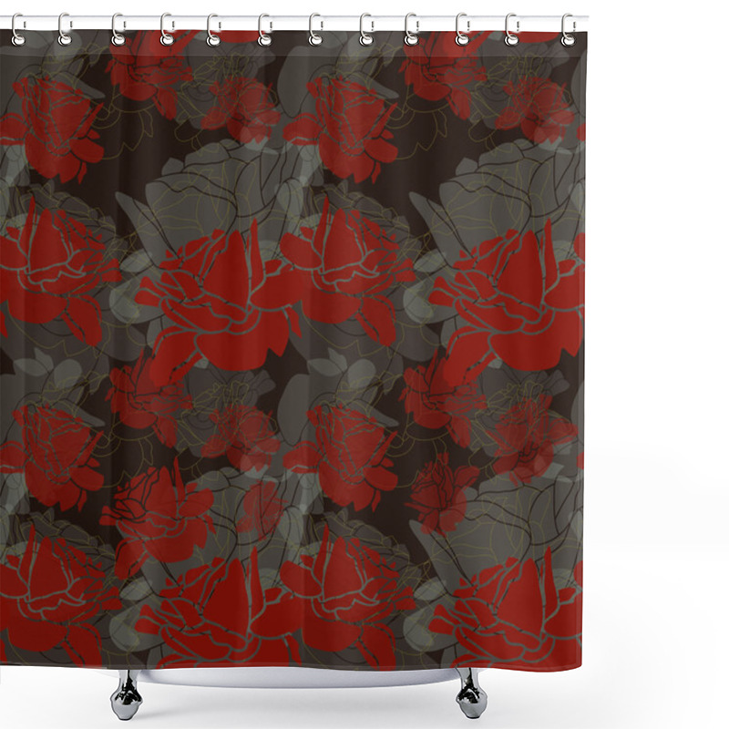 Personality  Seamless Dark Red Roses Pattern Shower Curtains