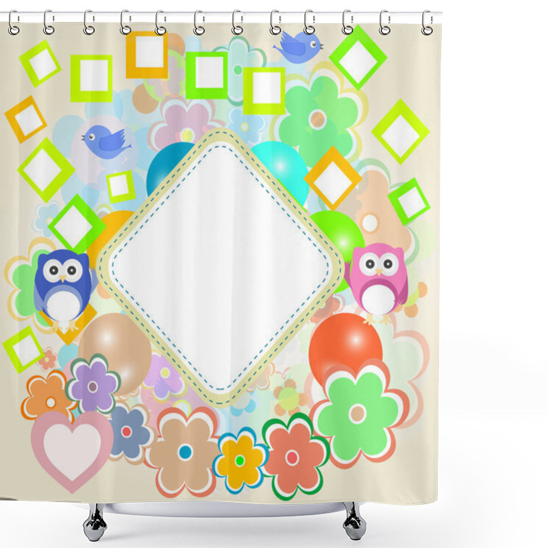 Personality  Two Owls, Birds, Love Heart, Gift Boxes And Empty Frame Shower Curtains