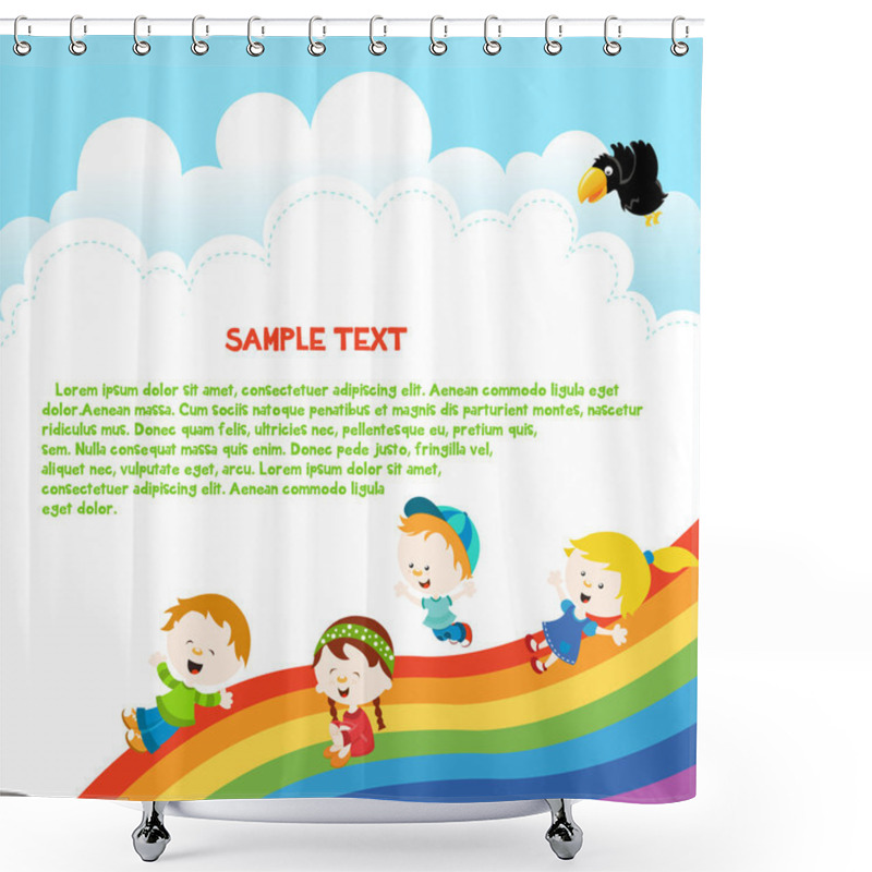 Personality  Kids Enjoying Rainbow  Shower Curtains