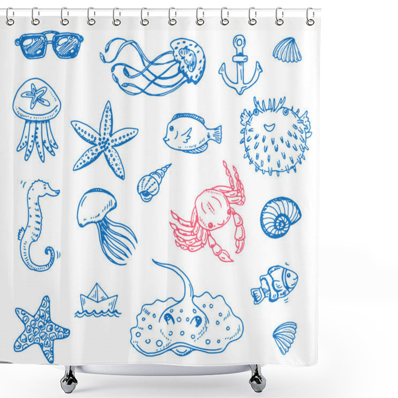 Personality  Hand Drawn Doodle Set Shower Curtains