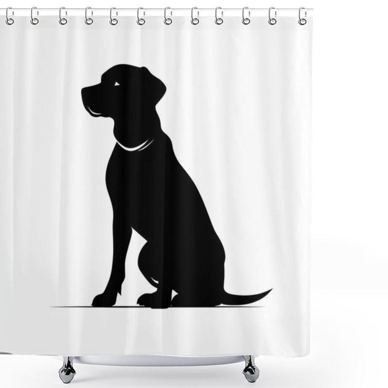 Personality  Silhouette Of A Seated Black Dog, Showcasing Its Graceful Profile And Attentive Demeanor. Shower Curtains