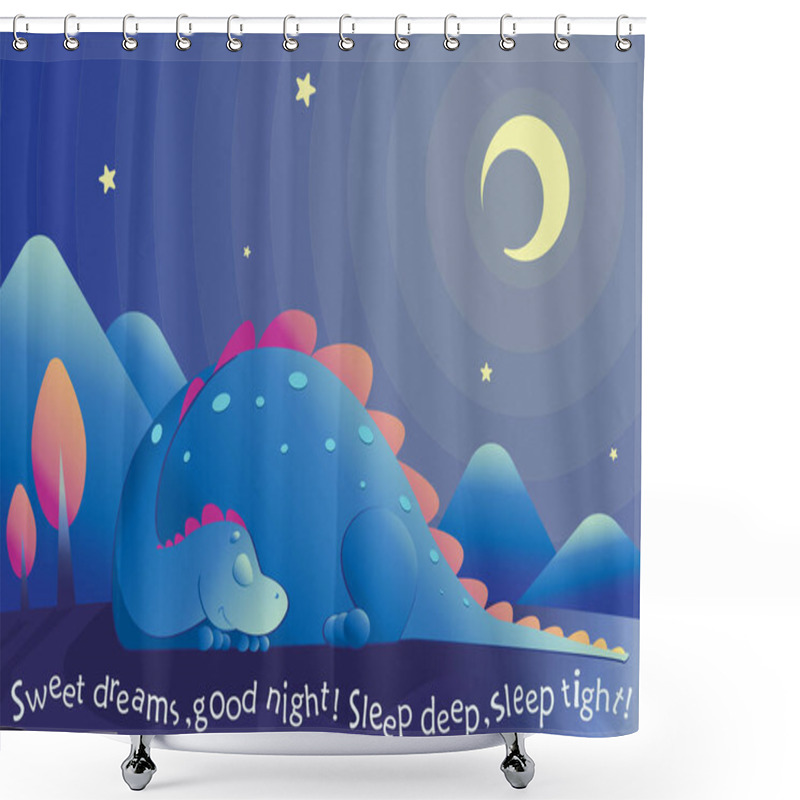 Personality  Vector Illustration Of Cute Sleeping Dragon With Moon And Stars. Isolated Objects. Shower Curtains