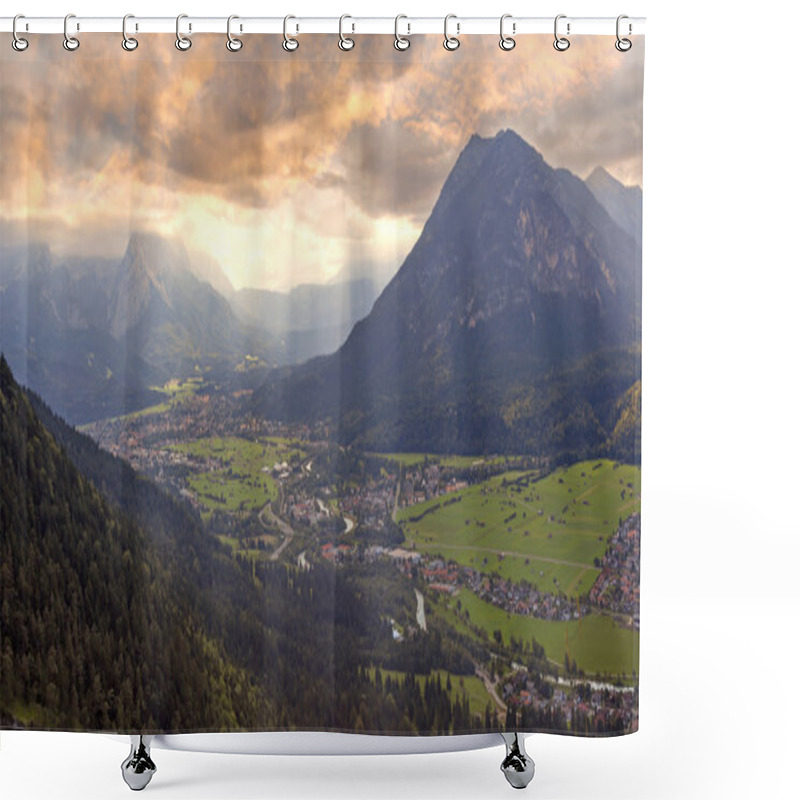 Personality  Sunset Scenery In The Bavarian Alps, View To Loisach Valley Shower Curtains