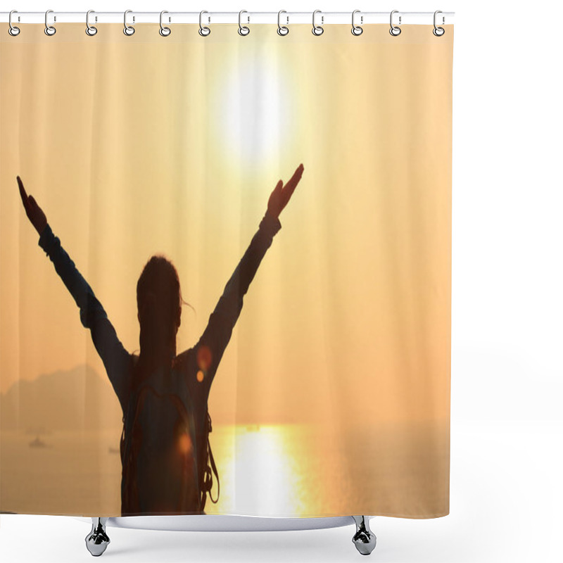 Personality  Woman Open Arms To The Sunrise Shower Curtains