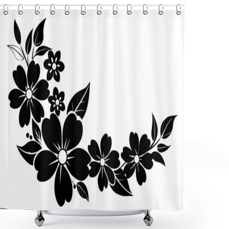 Personality  A Black And White Picture Of A Floral Design With Flowers And Leaves Shower Curtains