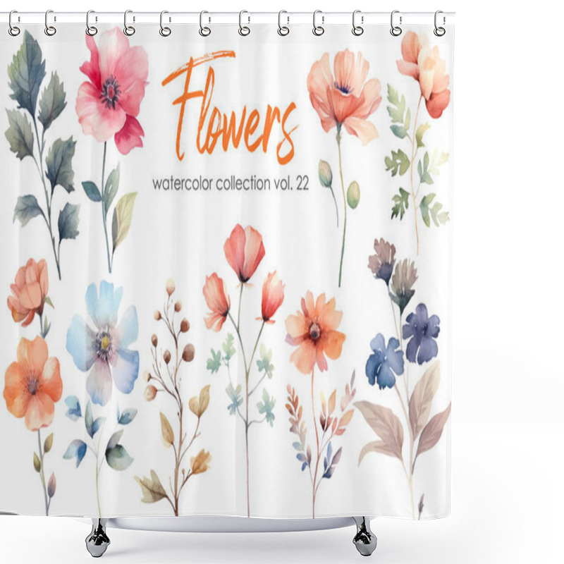 Personality  Watercolor Painting Of Flowers And Leaf. Hand Drawn Floral Vector Elements Isolated On White Background. Shower Curtains