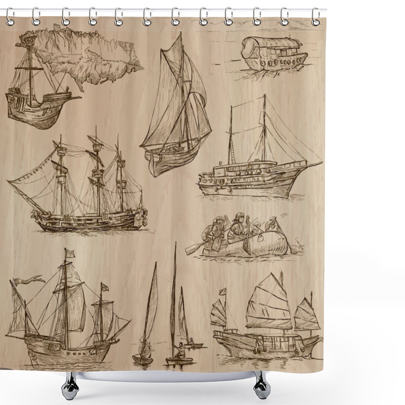 Personality  Boats - An Hand Drawn Vector Pack Shower Curtains