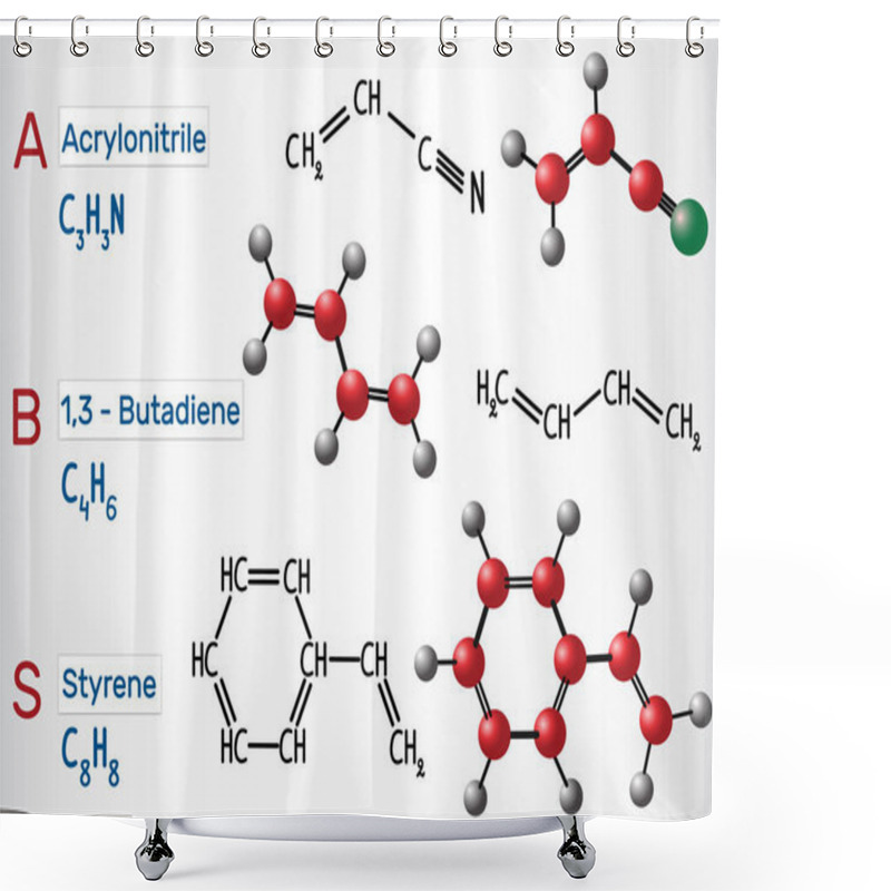 Personality  Acrylonitrile Butadiene Styrene ABS - Structural Chemical Formula And Model Shower Curtains