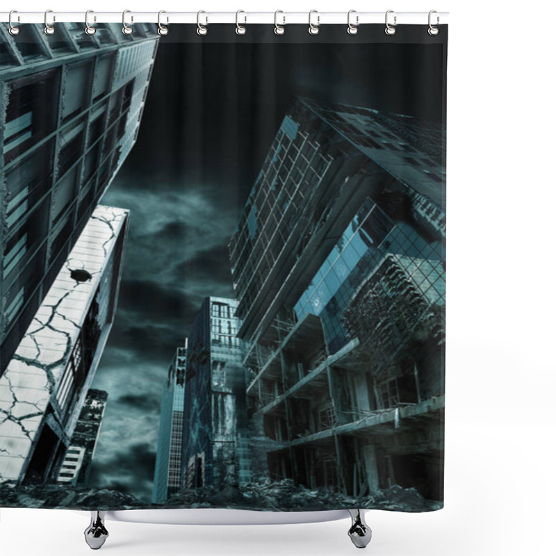 Personality  Cinematic Portrayal Of Destroyed City Vertical Orientation Shower Curtains