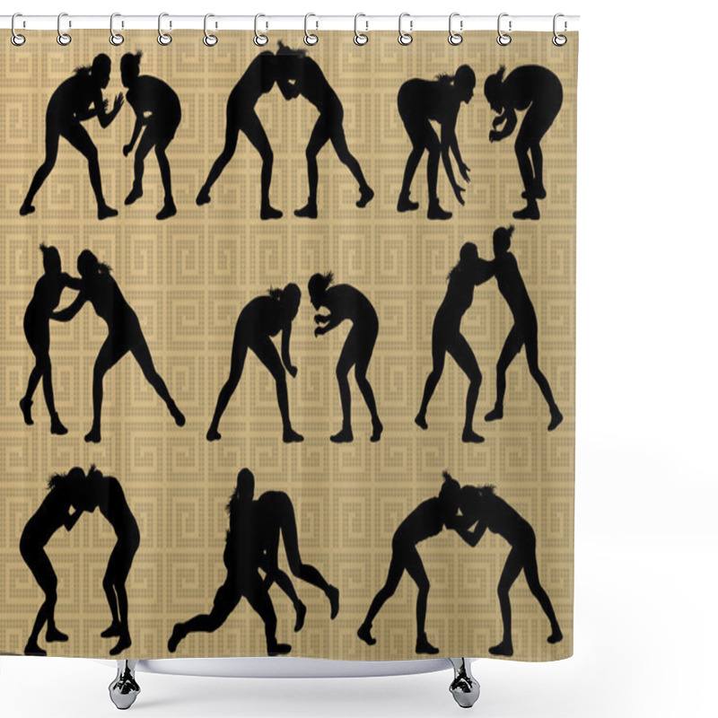 Personality  Greek Roman Wrestling Active Young Women Sport Silhouettes Vecto Shower Curtains