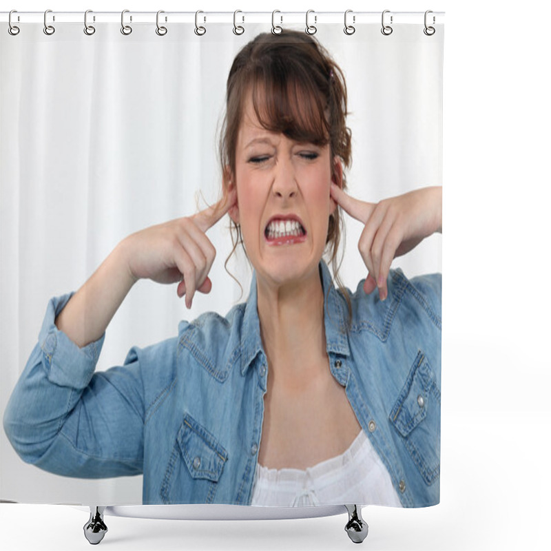 Personality  Woman Covering Her Ears Shower Curtains