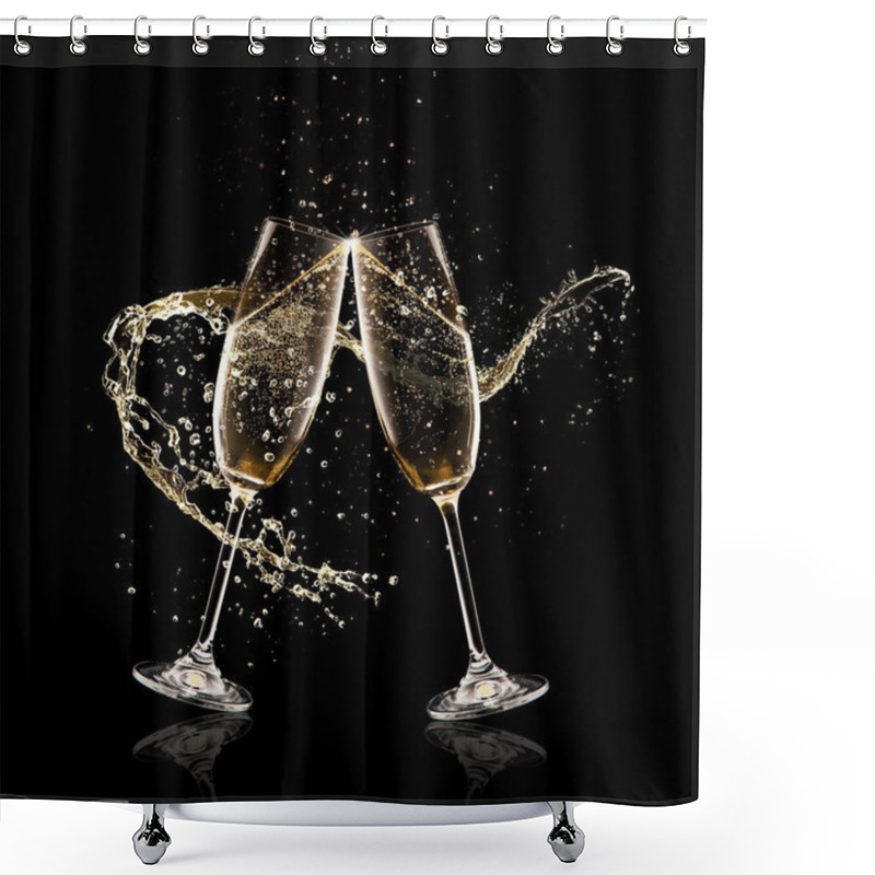 Personality  Two Glasses Of Champagne Over Black Background Shower Curtains