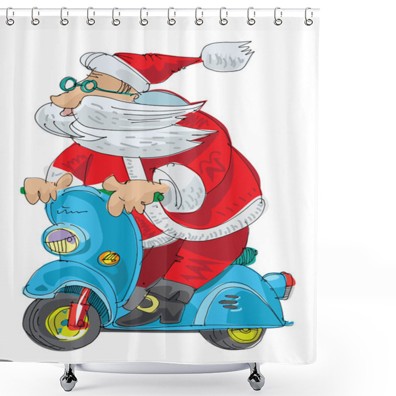 Personality  Santa Claus Is Riding On Scooter Shower Curtains