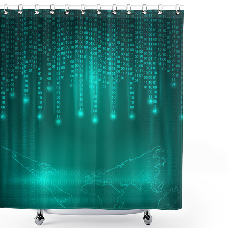 Personality  Stream Of Binary Code To World Map Shower Curtains