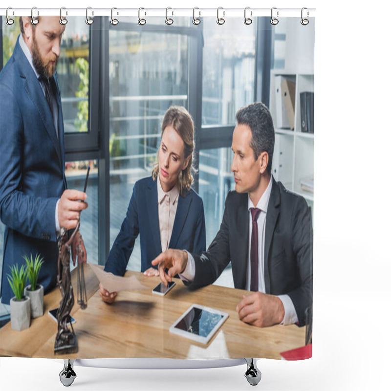 Personality  Lawyers Discussing Contract In Office Shower Curtains