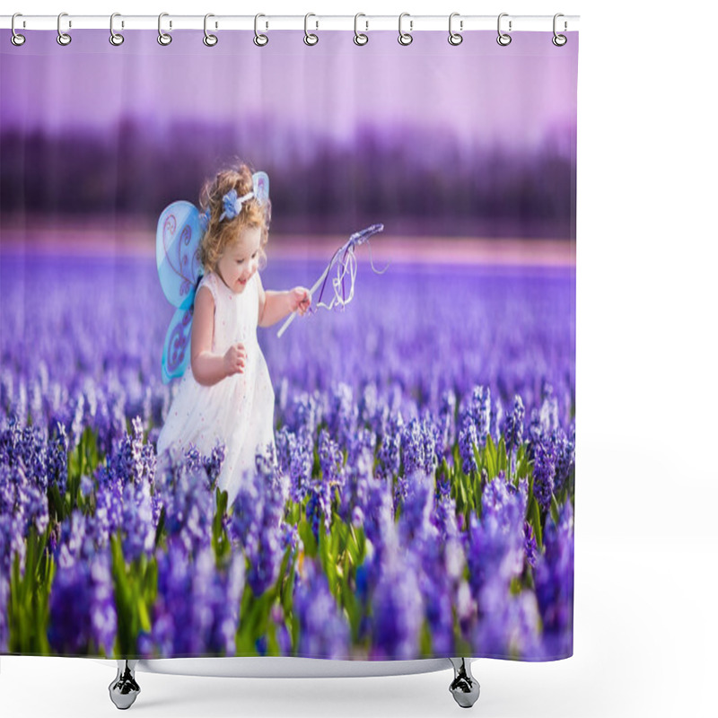 Personality  Cute Toddler Girl In Fairy Costume In A Flower Field Shower Curtains