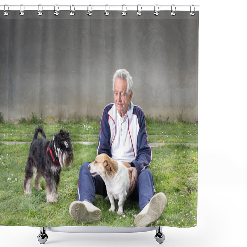 Personality  Old Man With Dogs Shower Curtains