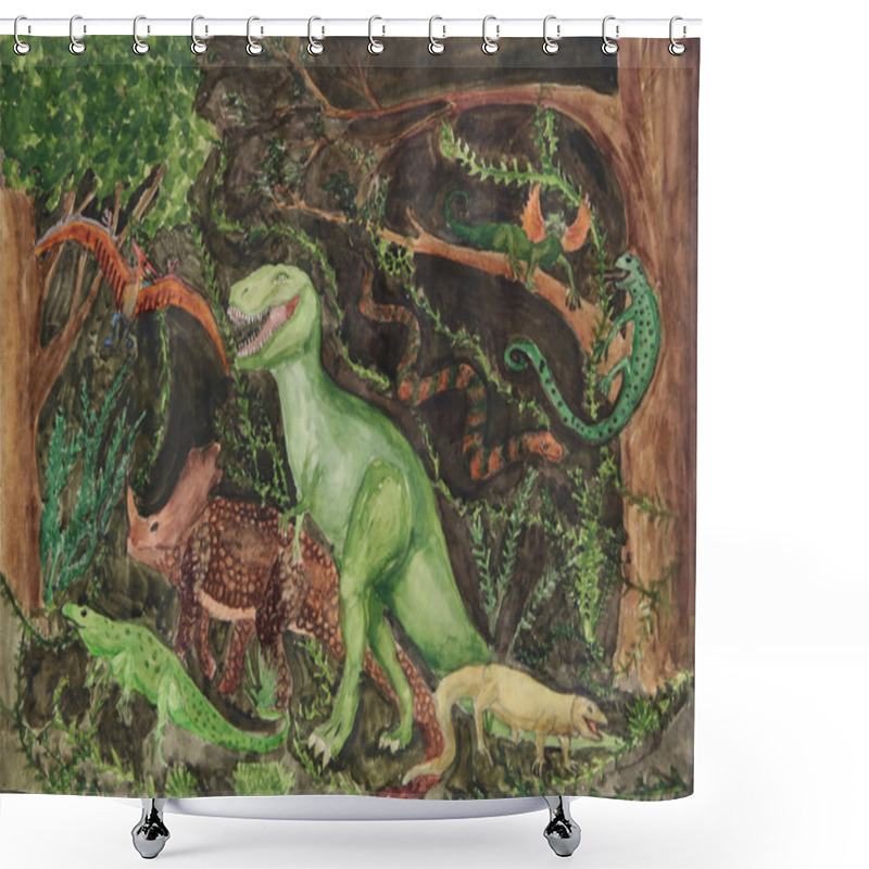 Personality  Variety Of Dinosaurs Children's Drawing Shower Curtains