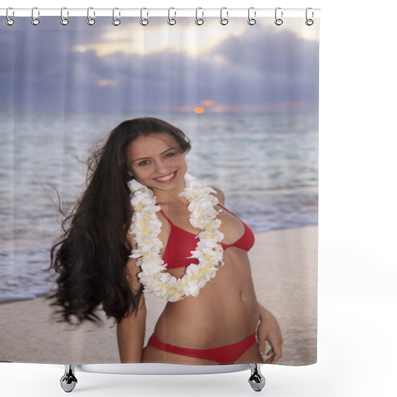 Personality  Young Woman In A Red Bikini And A Ginger Lei Shower Curtains