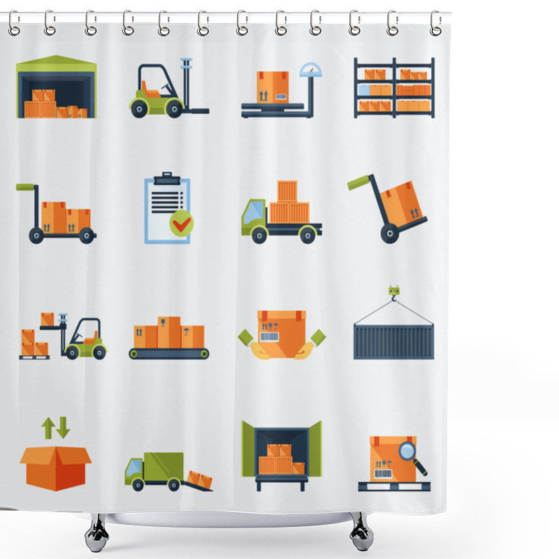 Personality  Warehouse Icons Flat Shower Curtains