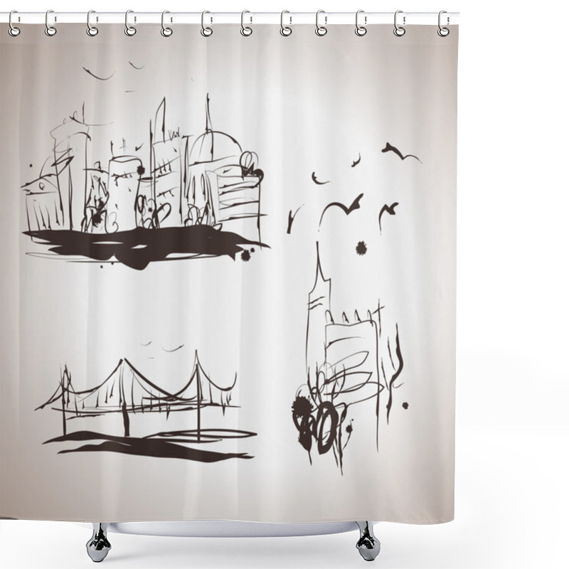 Personality  Grunge Elegance Ink Splash Elements Of City Shower Curtains