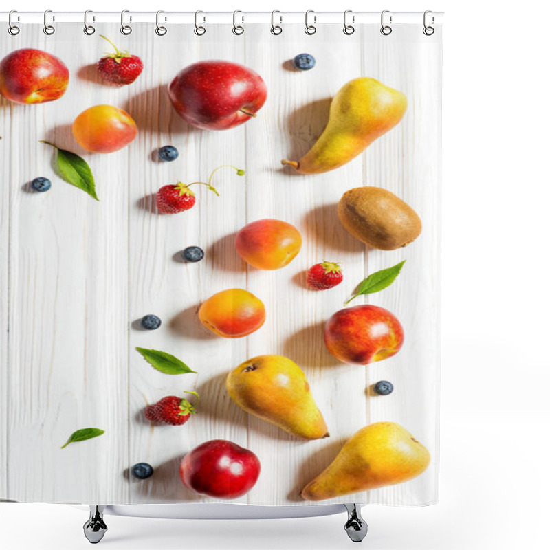 Personality  Fresh Fruits On White Background Shower Curtains