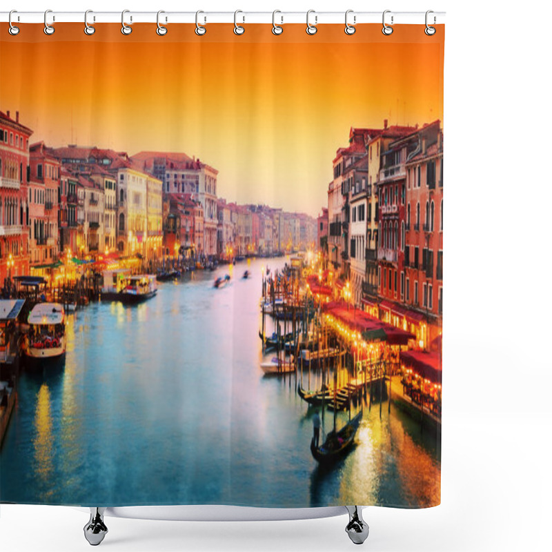 Personality  Venice, Italy. Gondola Floats On Grand Canal At Sunset Shower Curtains