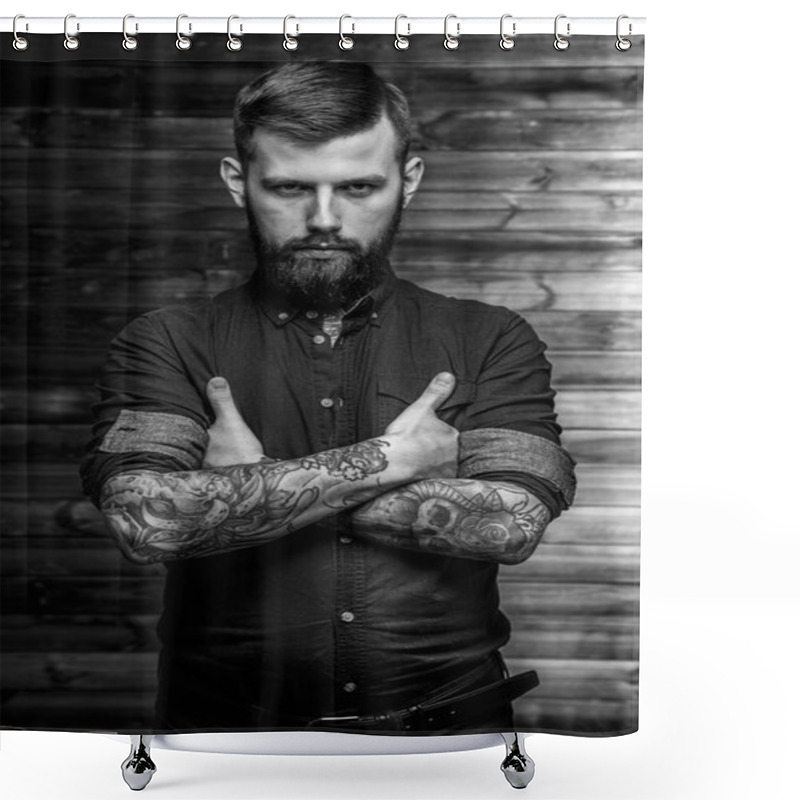 Personality  Tattoed Male Looking Seriously Shower Curtains