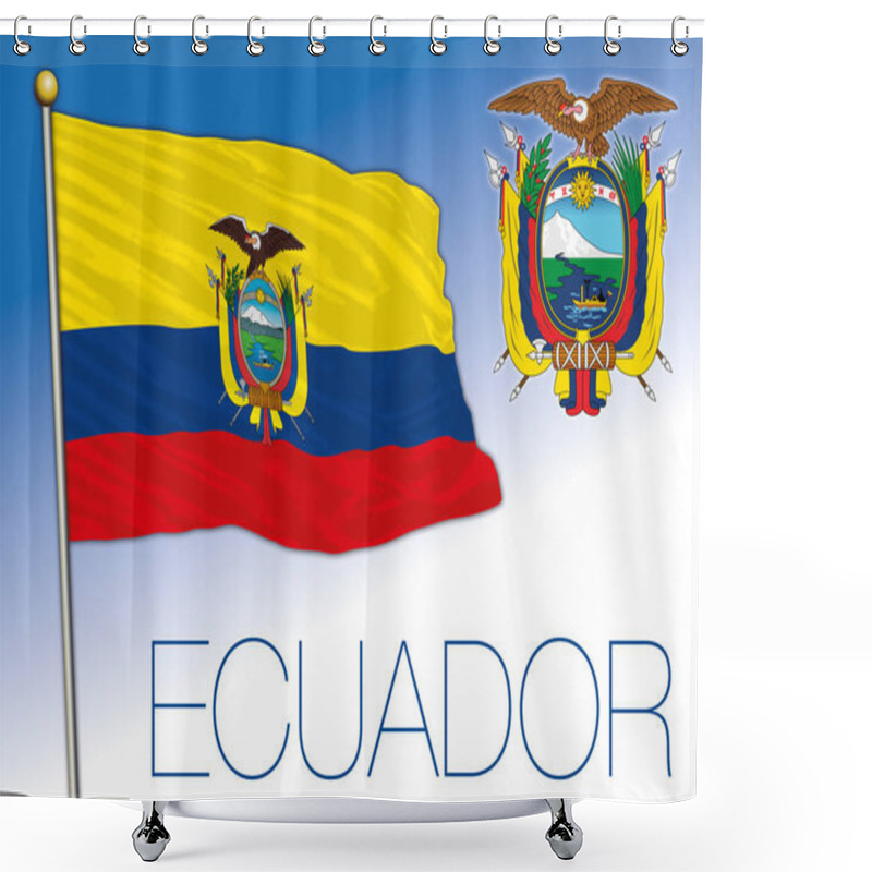 Personality  Ecuador Official National Flag And Coat Of Asrms, South American Country, Vector Illustration Shower Curtains