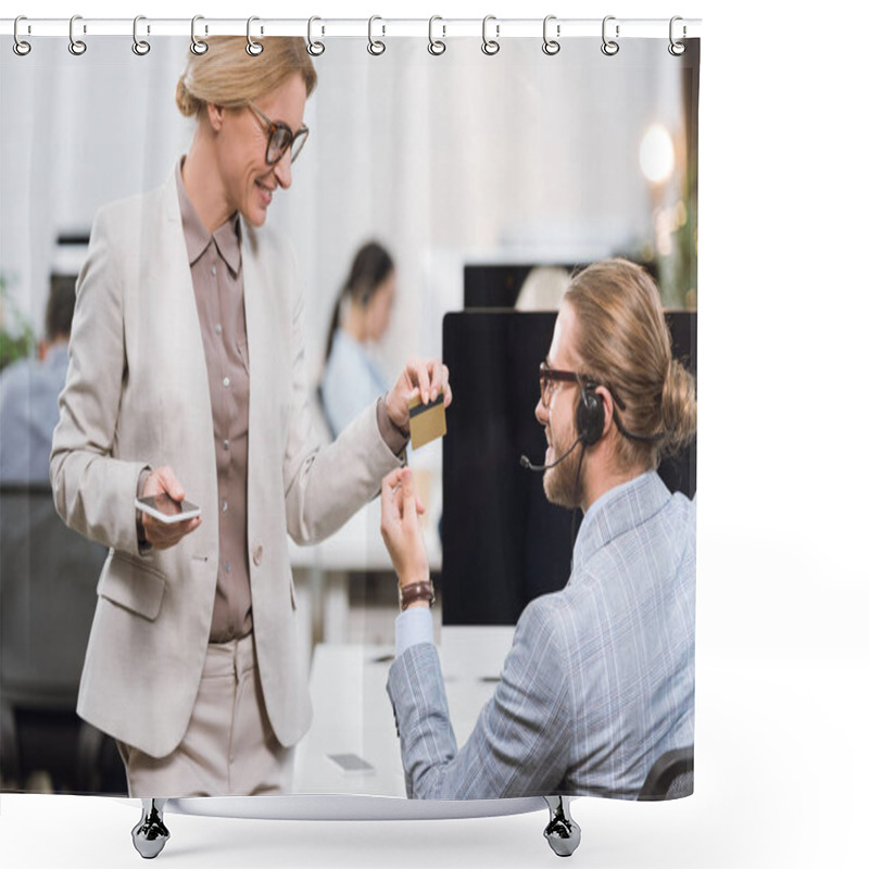 Personality  Business Colleagues With Credit Card Shower Curtains