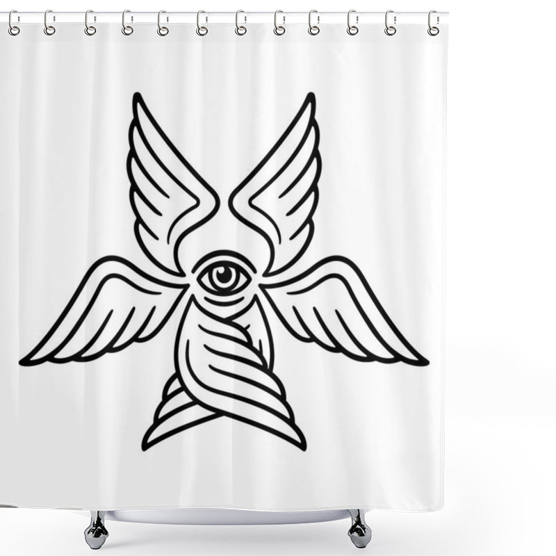 Personality  Seraphim, Six-winged Angel From Bible Book Of Revelation. Stylized Seraph Illustration For Tattoo Design, Black And White Line Art. Shower Curtains