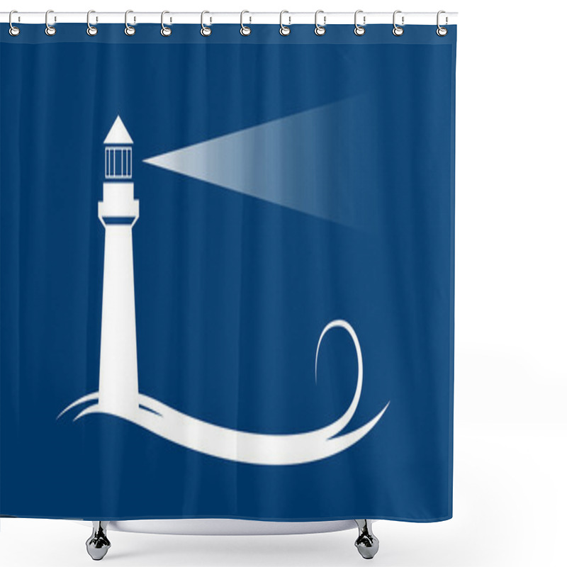 Personality  Vector Banner Lighthouse In Blue Background Shower Curtains