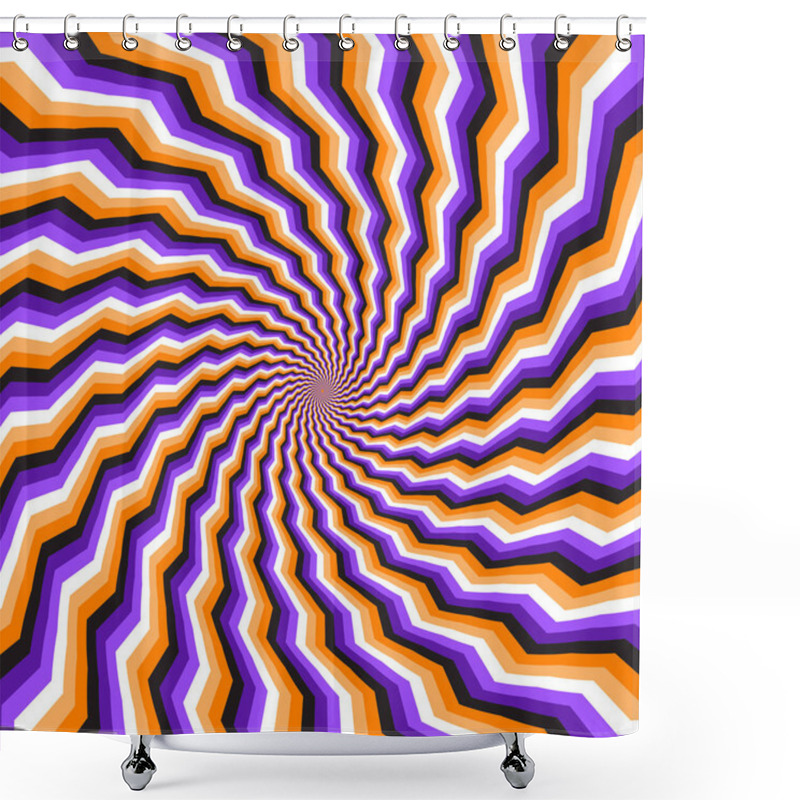 Personality  Optical Motion Illusion Vector Background. Purple Orange Broken Spiral Stripes Move Around The Center. Shower Curtains