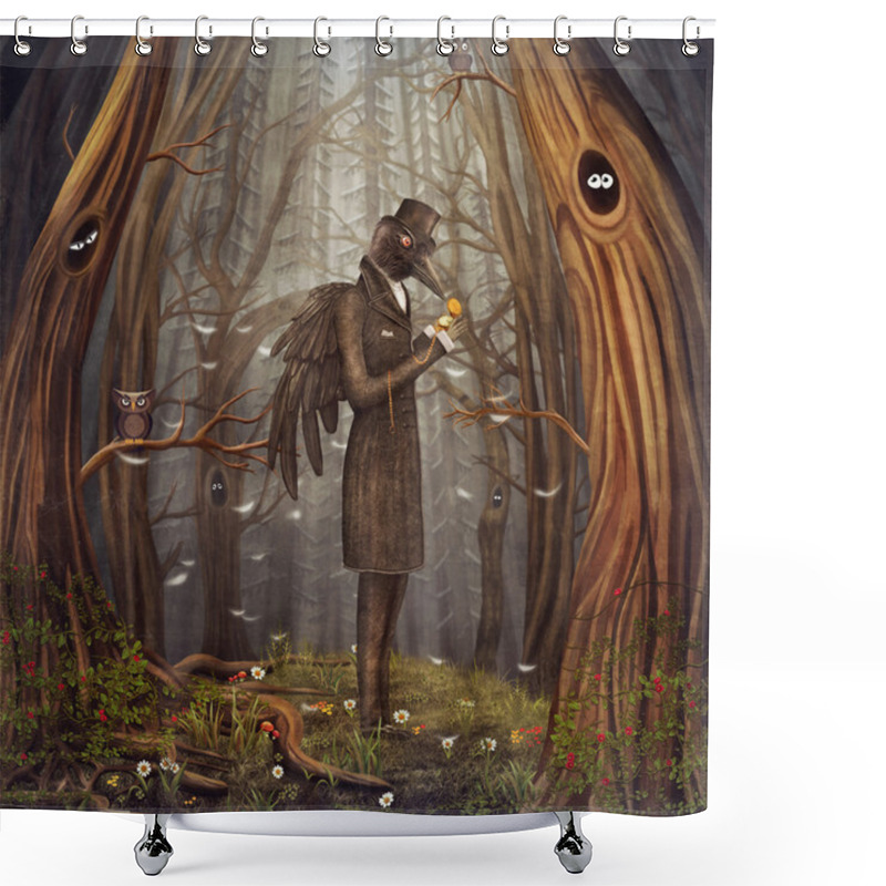 Personality  Raven In Forest Shower Curtains