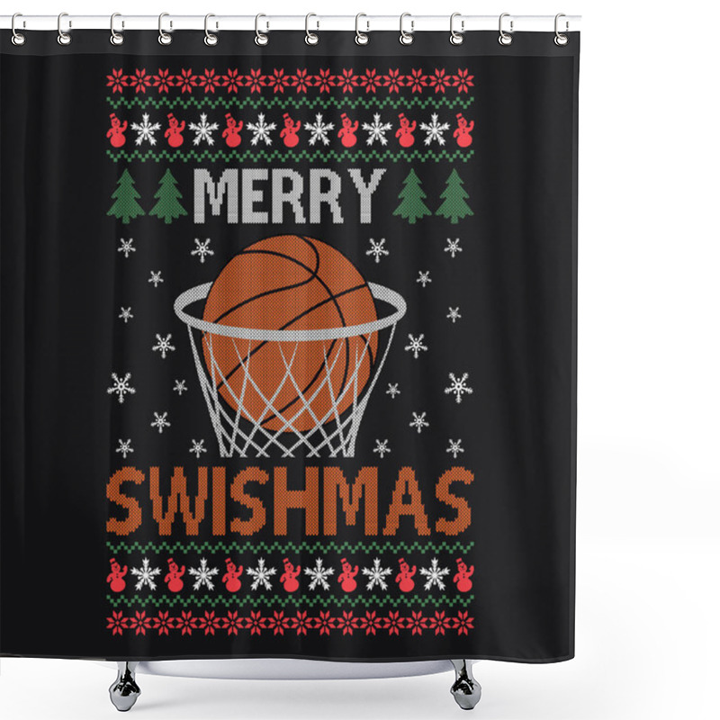 Personality  Merry Swishmas - Ugly Christmas Sweater Designs - Vector Graphic Shower Curtains