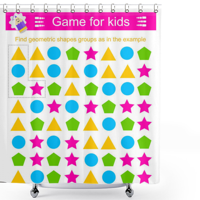 Personality  A Game For Children. Find Geometric Shapes Groups As In The Example. Attention Tasks For Children Shower Curtains