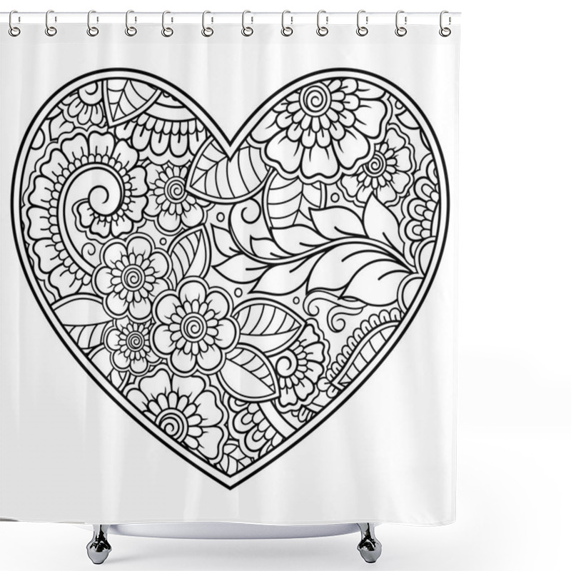 Personality  Mehndi Flower Pattern In Form Of Heart For Henna Drawing And Tattoo. Decoration In Ethnic Oriental, Indian Style. Valentine's Day Greetings. Coloring Book Page. Shower Curtains