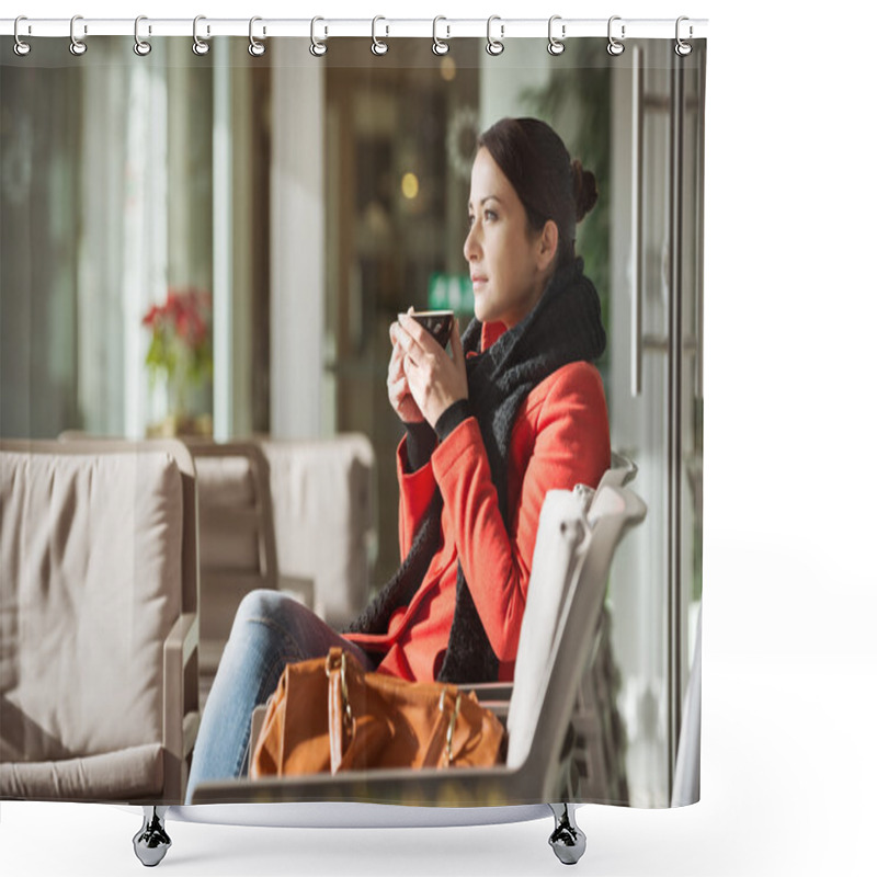 Personality  Woman Relaxing At The Cafe Shower Curtains