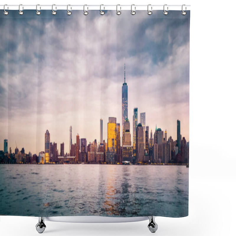 Personality  Lower Manhattan At Sunset Viewed From Jersey City, New Jersey Shower Curtains