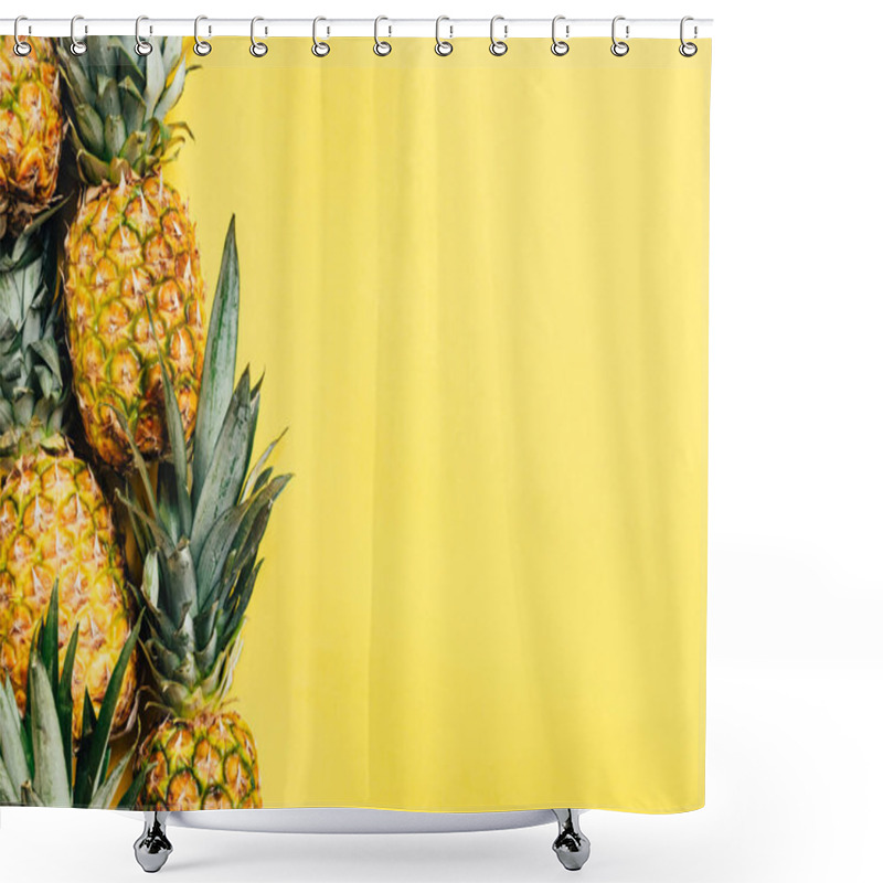 Personality  Top View Of Fresh Tasty Pineapples On Yellow Background Shower Curtains