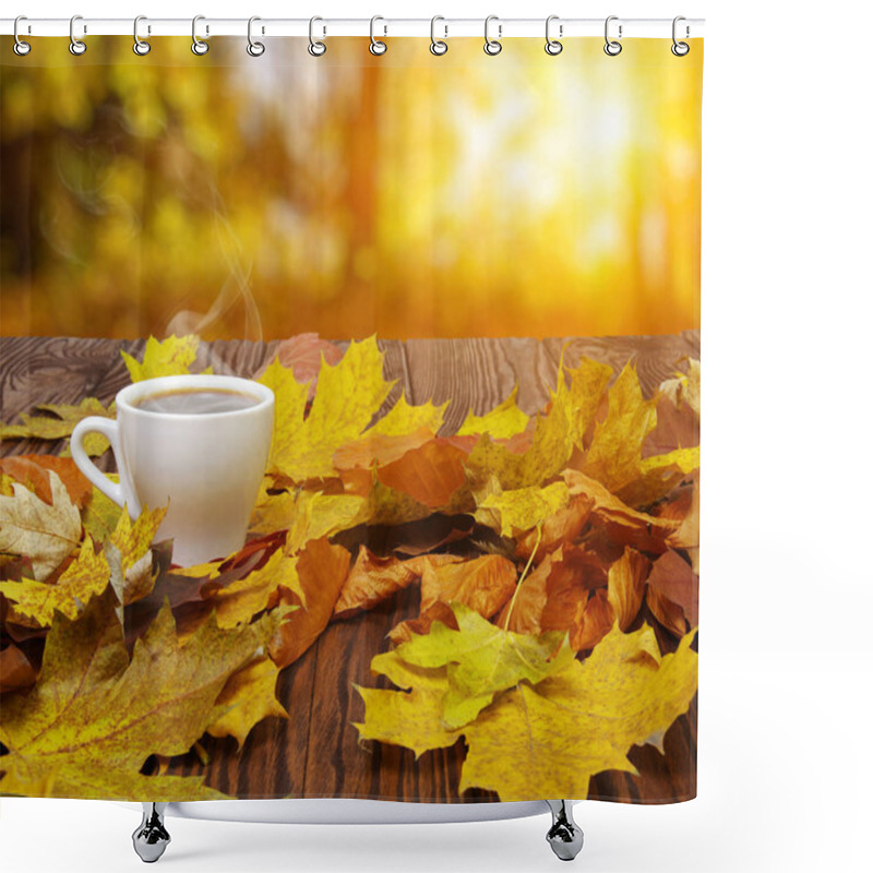 Personality  Autumn Leaves And Coffee.  Shower Curtains