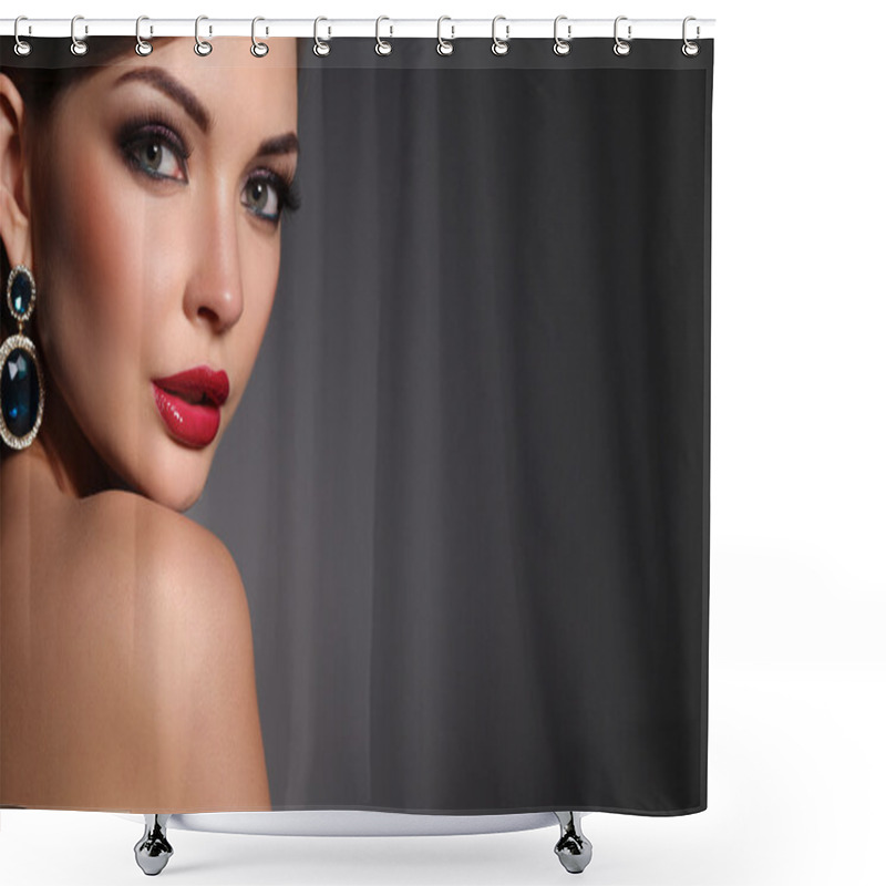 Personality  Portrait Of Beautiful Young Brunette Woman In Ear-rings Shower Curtains