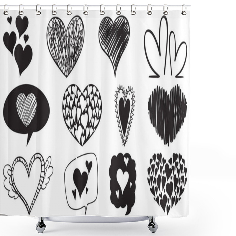 Personality  Black Hand Drawn Hearts Set Illustration Shower Curtains