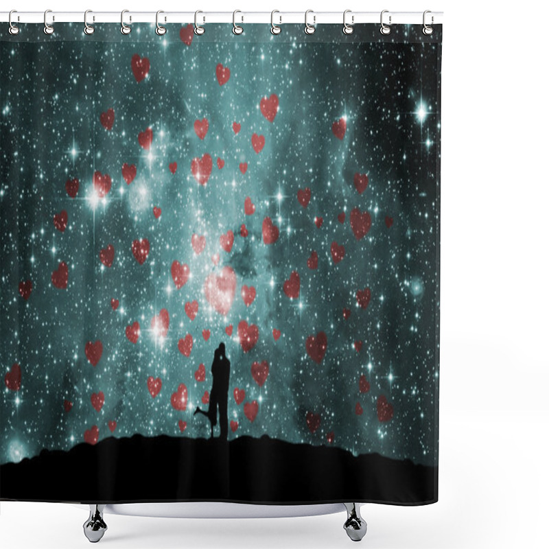 Personality  Space, Love, Hearts Shower Curtains