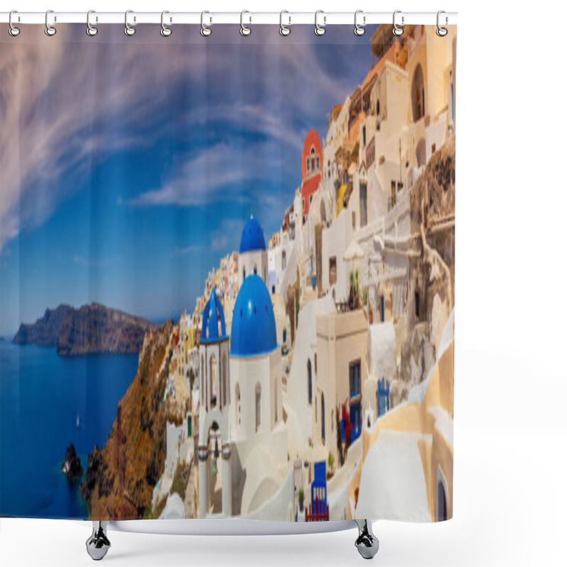 Personality  Oia Village In Santorini Island At Sunset In Greece Shower Curtains